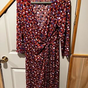Anne Klein Red and Blue Polka Dot Midi Dress